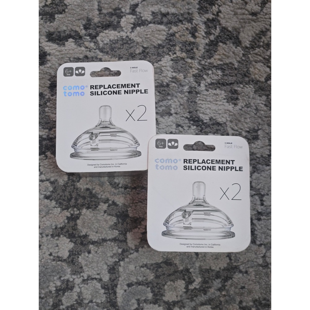 Comotomo Replacement Silicone Nipple 2-Pack Fast Flow 3 Hole 6mo+ Set of 2
